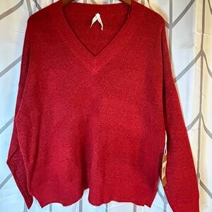 Debut V-Neck Sweater in Rich Red